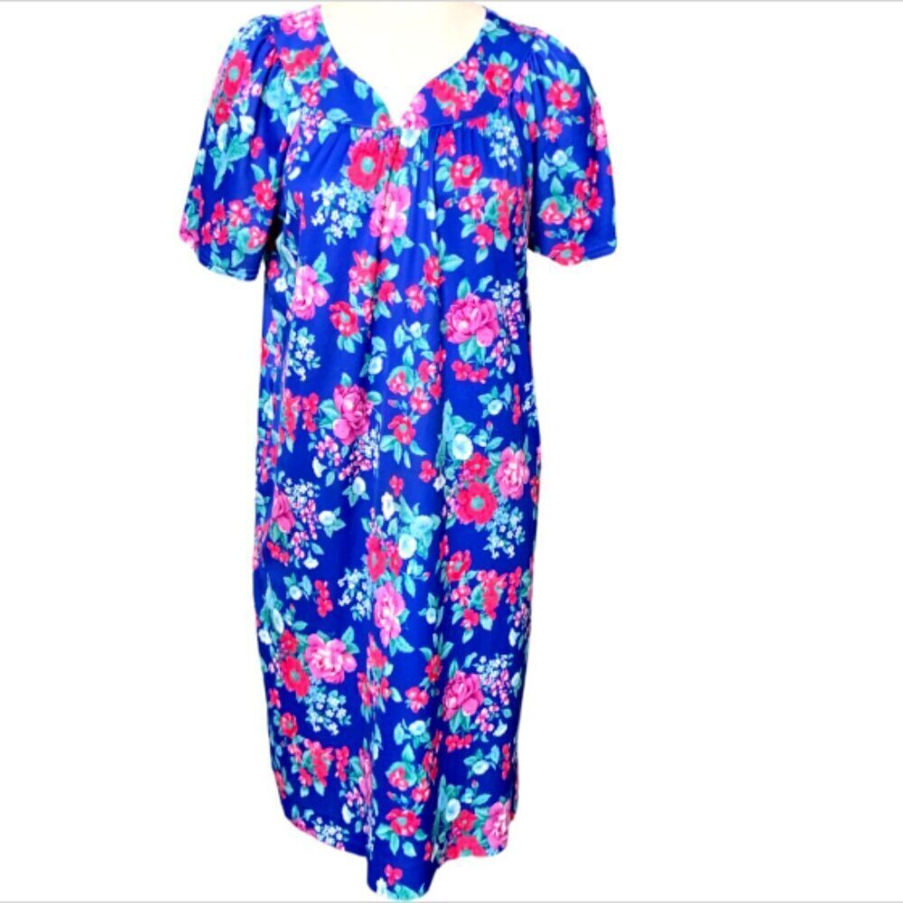 VTG Carriage Court Floral‎ Short Sleeve House Patio Dress Muumuu Kaftan #98C